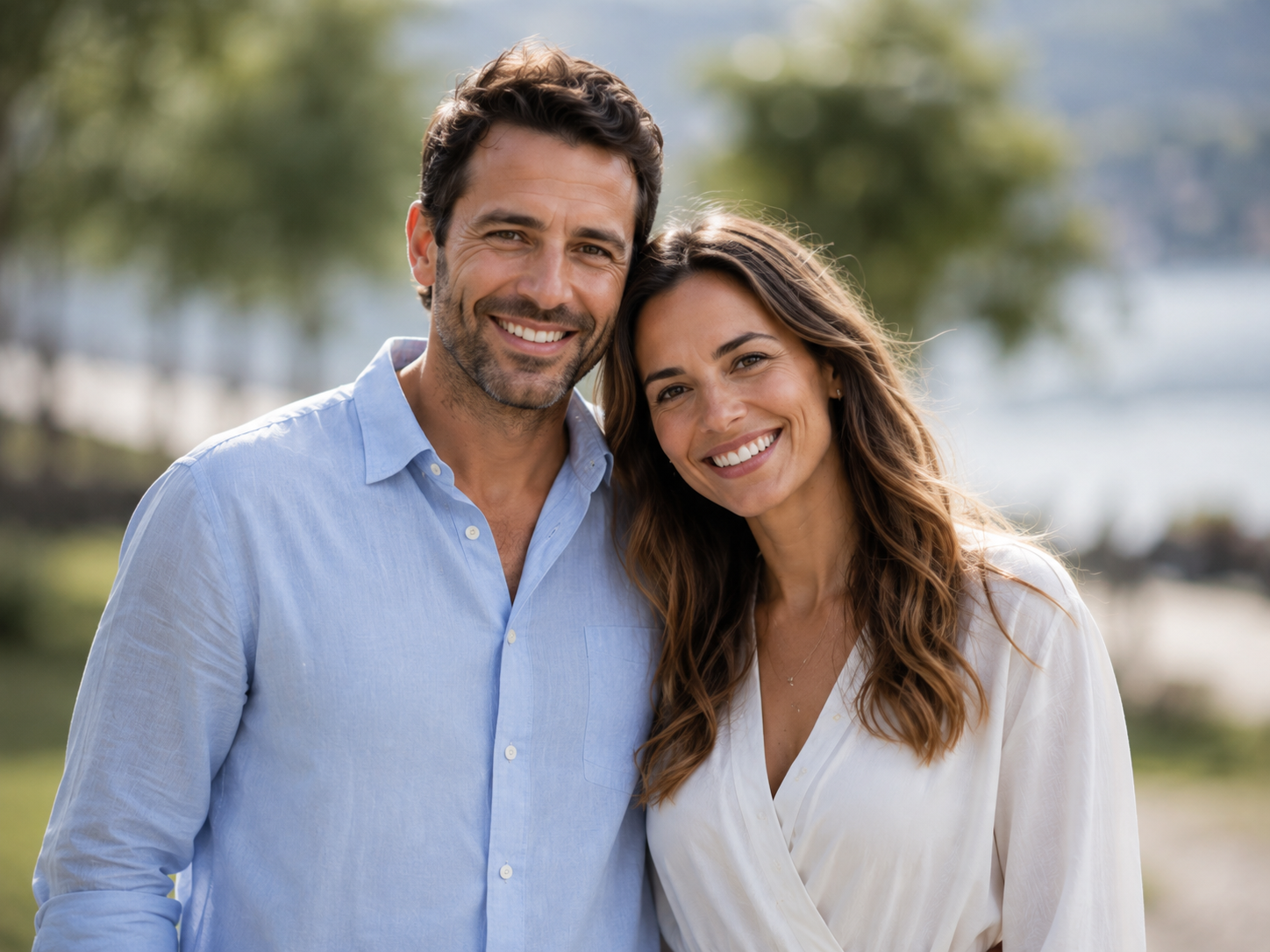 Portrait naturel d’un couple au bord du lac